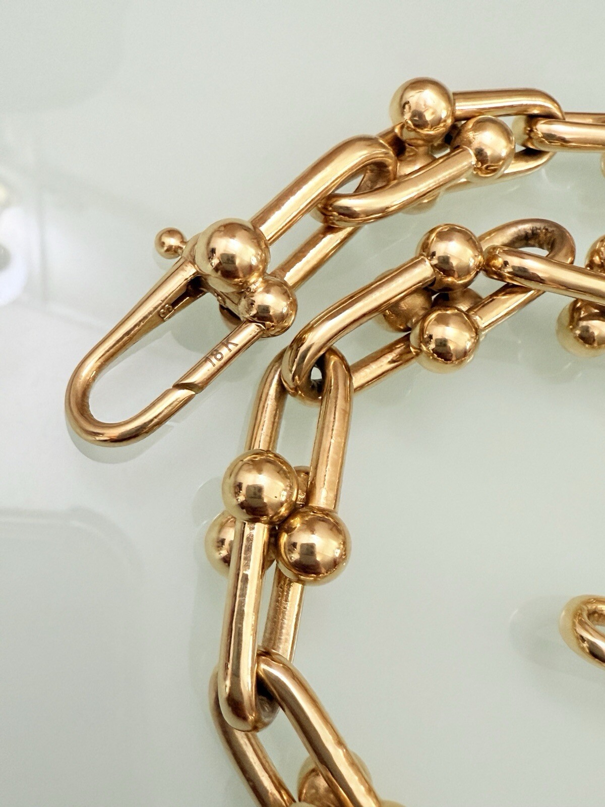 18K Pure Gold Large Horseshoe Chunky Link Chain Necklace Unisex USA