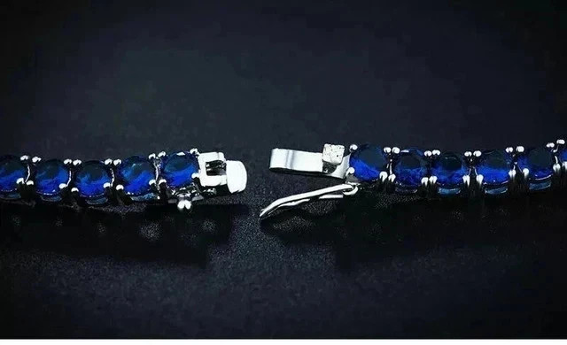 Men’s Tennis Necklace 14k White Gold Plated 18Ct Round Cut Lab Created Sapphire