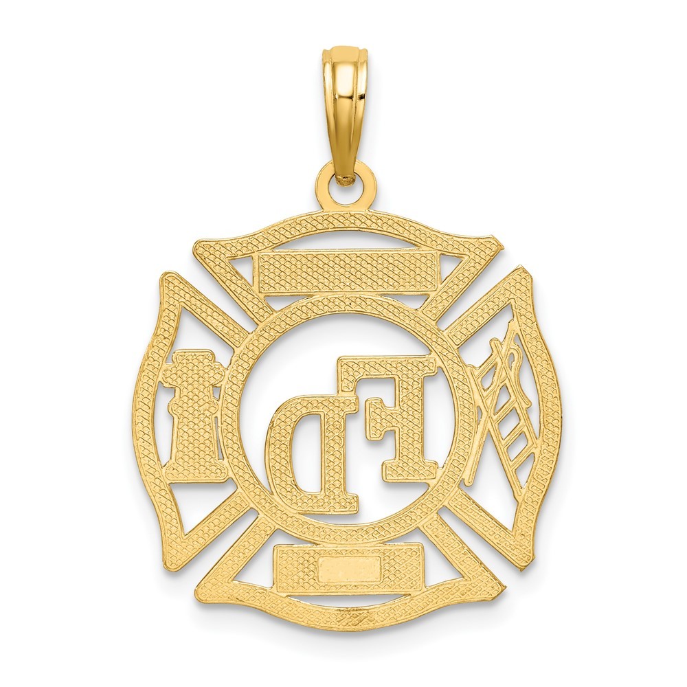 10k Yellow Gold FD LADIES AUX in Shield Cut-out Fancy Charm Pendant