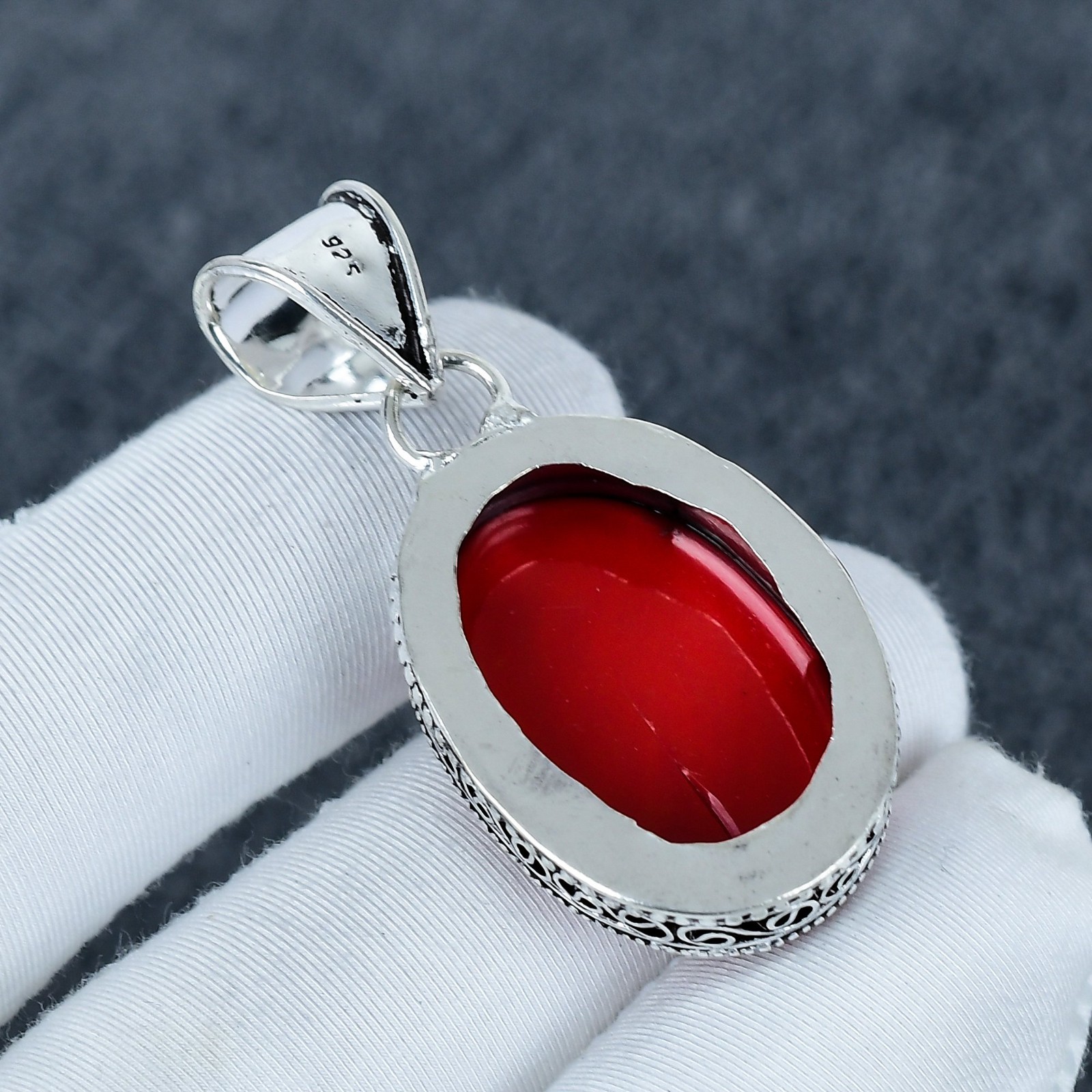 Red Coral Gemstone Pendant, 925 Sterling Silver Jewelry, Handmade Pendant Gift