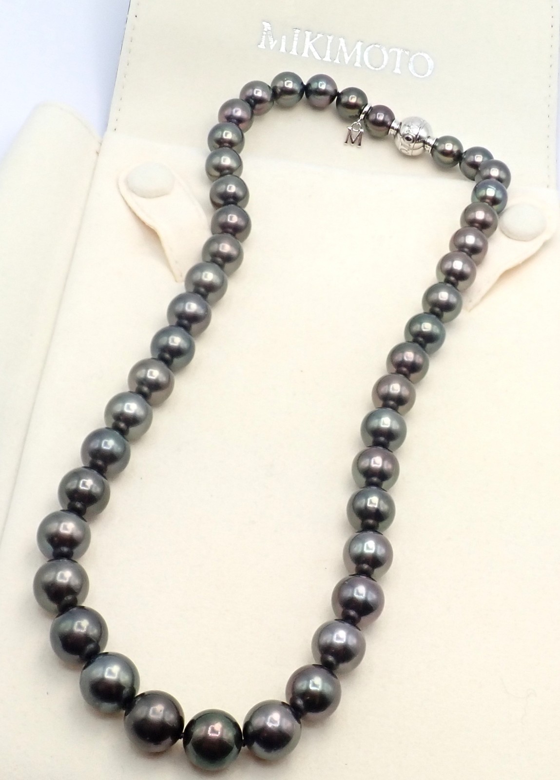 Mikimoto 18k White Gold Diamond Large Tahitian South Sea Pearl Strand Necklace