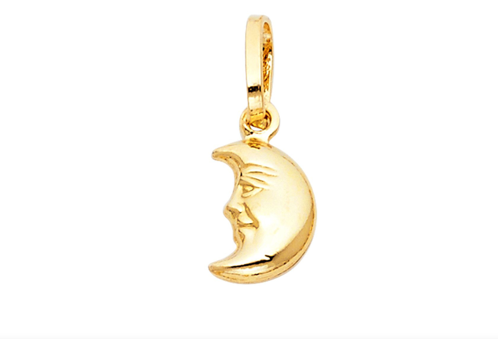 Real 14K Gold Moon Pendant 0.67″ 3D Celestial Half Moon Face Petite Charm-PT474