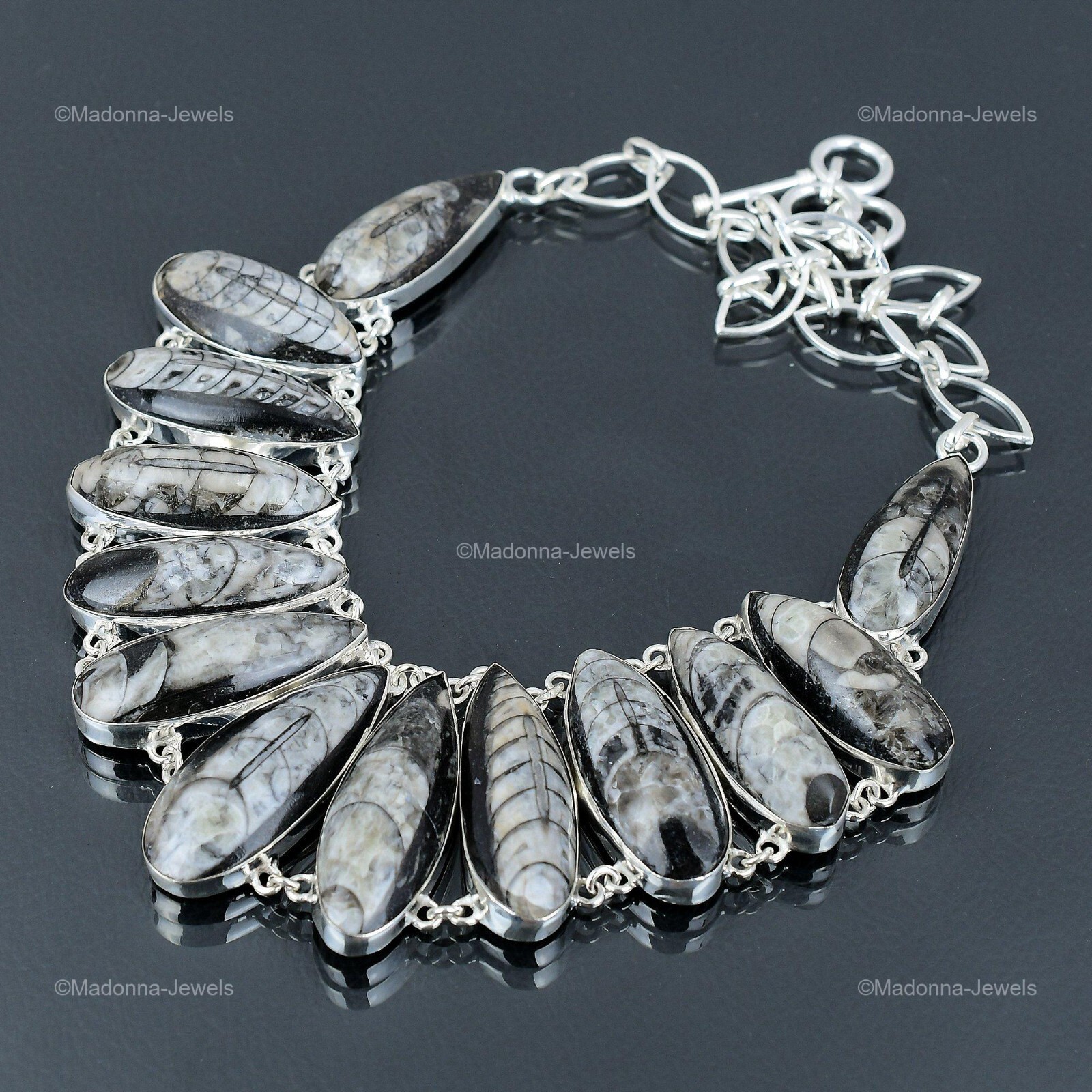 Orthoceras Fossil Gemstone Chain Anniversary Artisan Necklace Jewelry 925 Silver