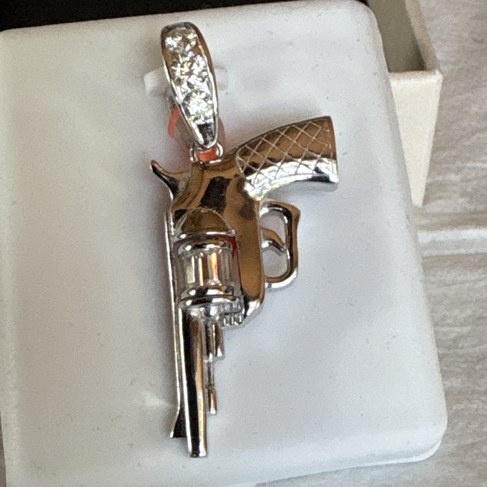 925 Sterling Silver Moissanite Revolver Gun Pendant Baguette Clear 2.00 ctw