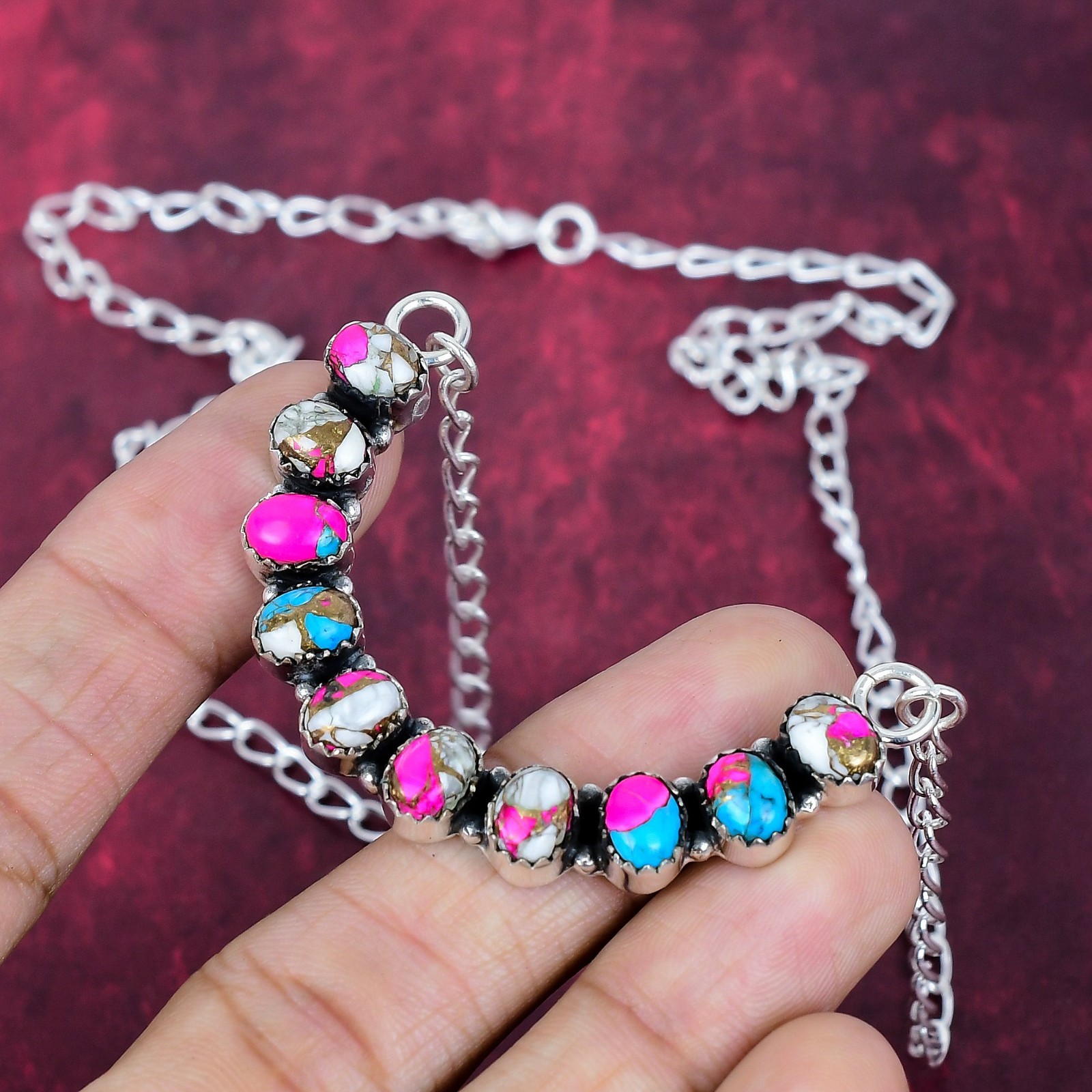 Cotton Candy Turquoise Gemstone Handmade Necklace 925 Sterling Silver Jewelry