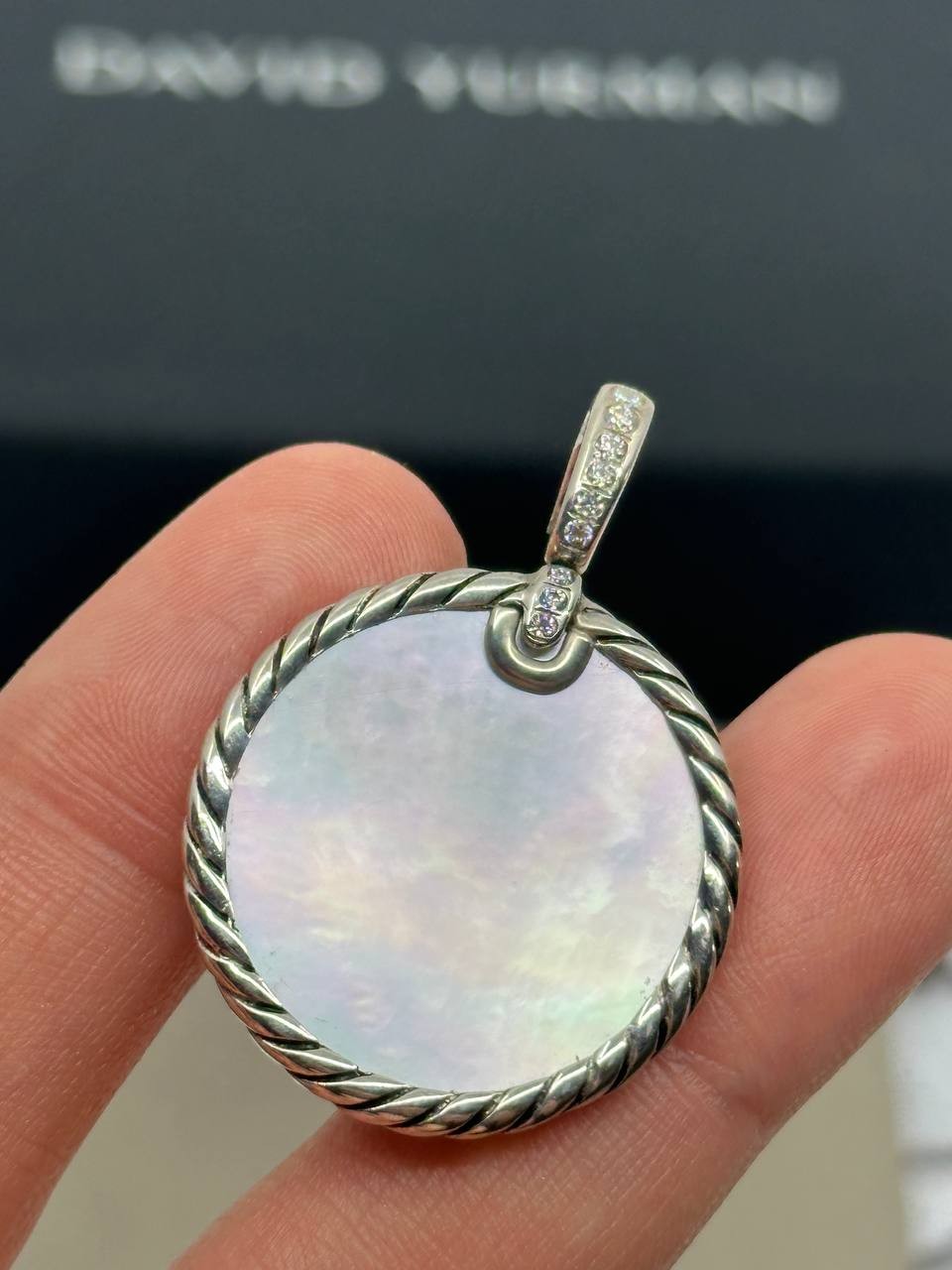 Authentic david yurman elements pendant mother of pearl, black onyx, diamonds