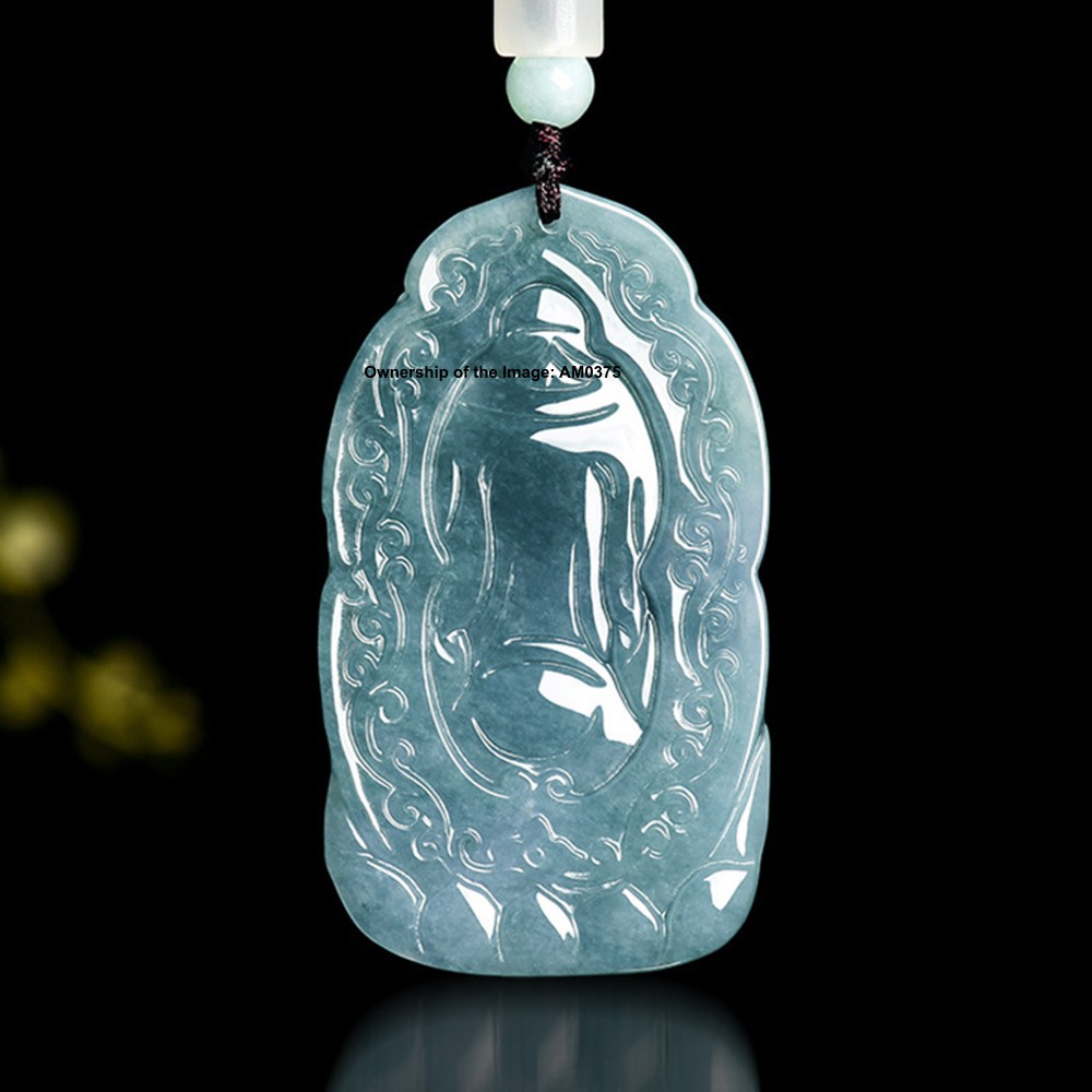 New Natural Grade A Jade Blue Jadeite Dragon Wealth-God Pendant Lucky Necklace