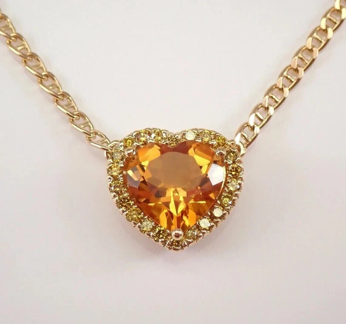 2.00Ct Heart Cut Yellow Citrine Lab-Created Halo Pendant 14K Yellow Gold Finish