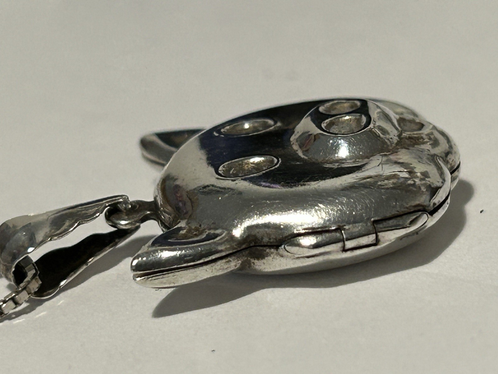 Vintage Sterling Silver Novelty 3D Piggy Photo Locket & Chain (8.85g)