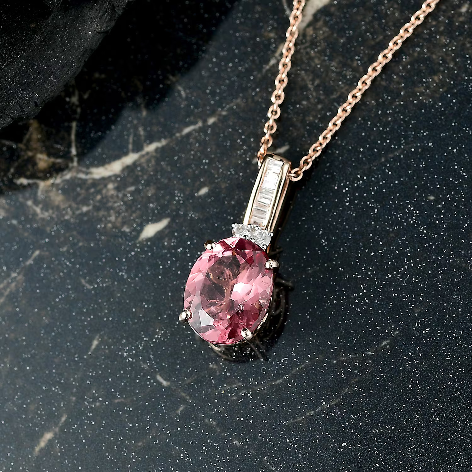 Red Apatite and GH I2 Diamond 3.00 ctw Firelight Crown Pendant Necklace in 10K