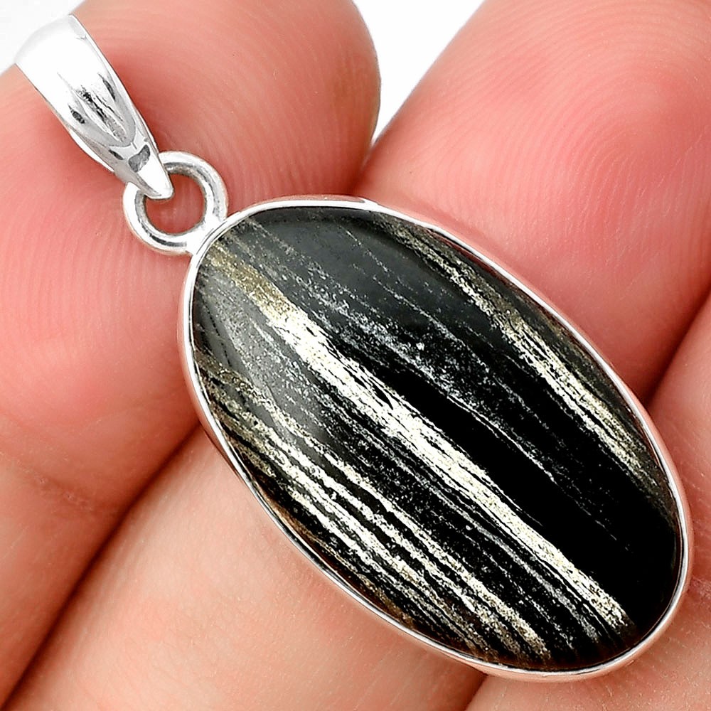 Natural Silver Leaf Obsidian 925 Sterling Silver Pendant Jewelry P-1001