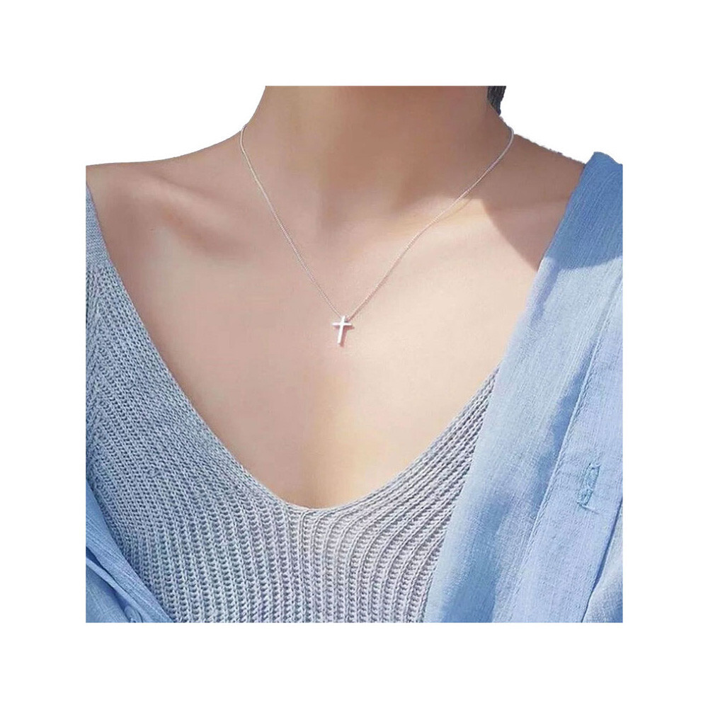 Real Solid 925 Sterling Silver Minimalist Tiny Cross Necklace, Mens Necklace