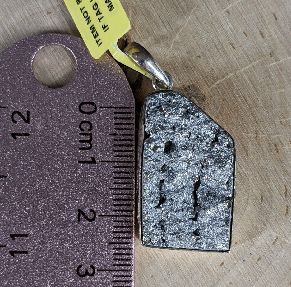 Pyrite Druze Sterling Silver 925 Trim Pendant 14.39 gram Made In India