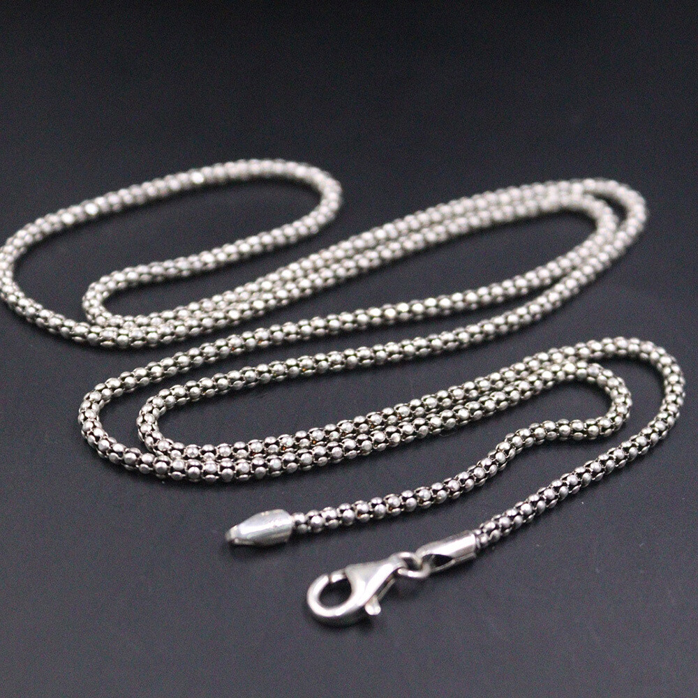 Sterling Silver Chain 925 Men Necklace Vintage Jewelry Popcorn Chain 28inchL