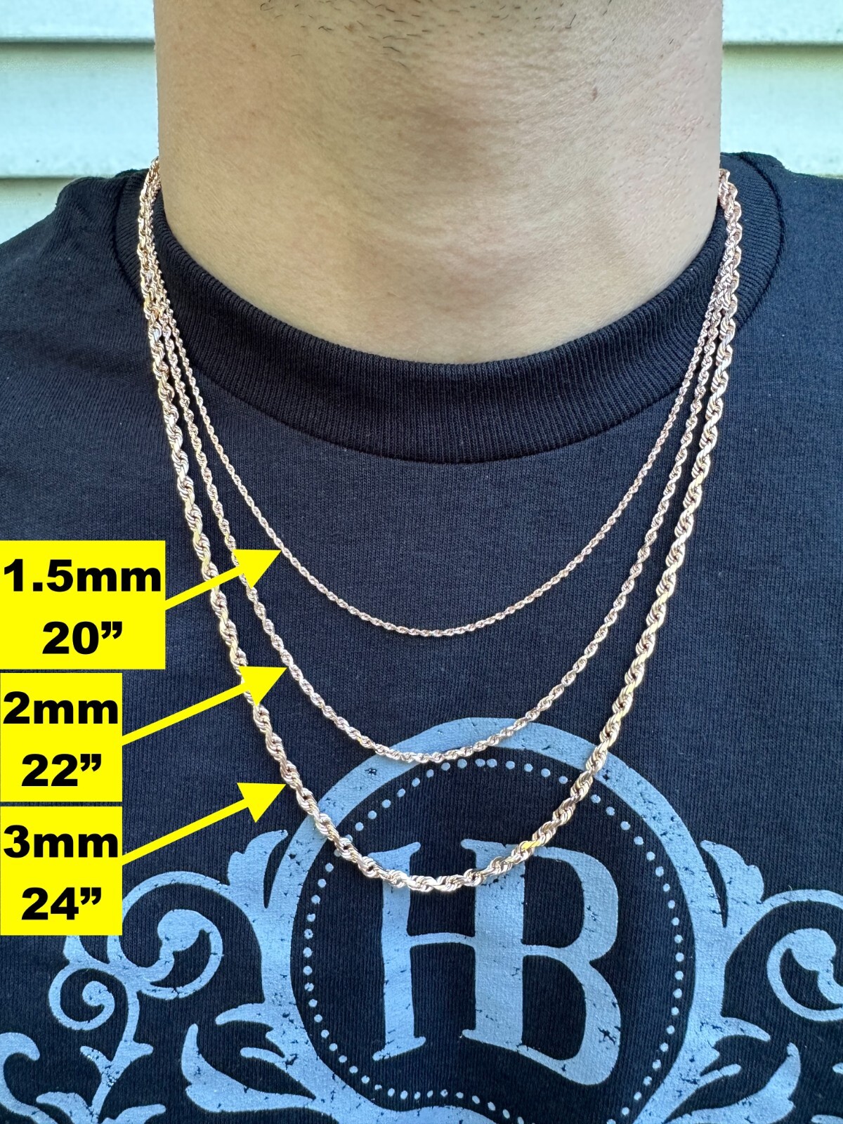 Solid 14k Rose Gold Men’s Women’s Real Rope Chain Necklace 1.5mm-4mm