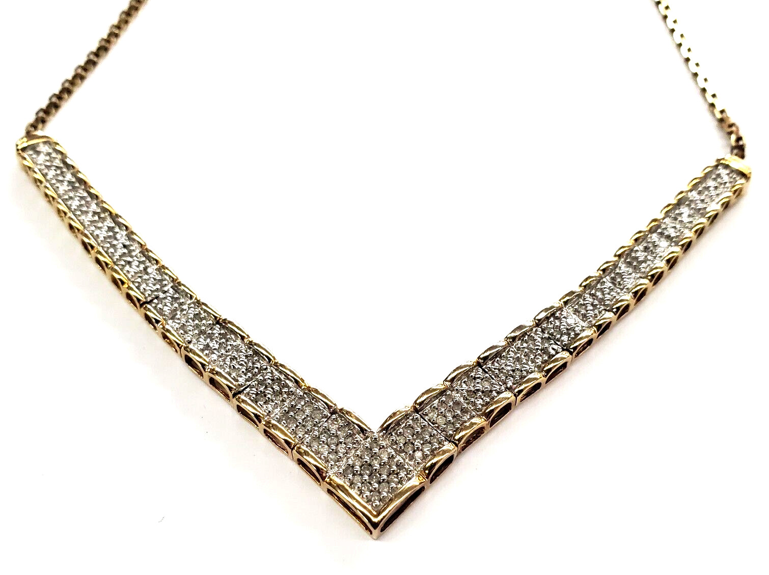 Gold Over Sterling Silver 925 124-Round Diamond 16″ V-Neck Necklace