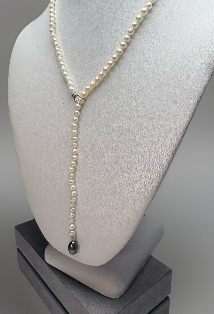 Cultured Pearl 14k Gold Lariat Necklace 18in