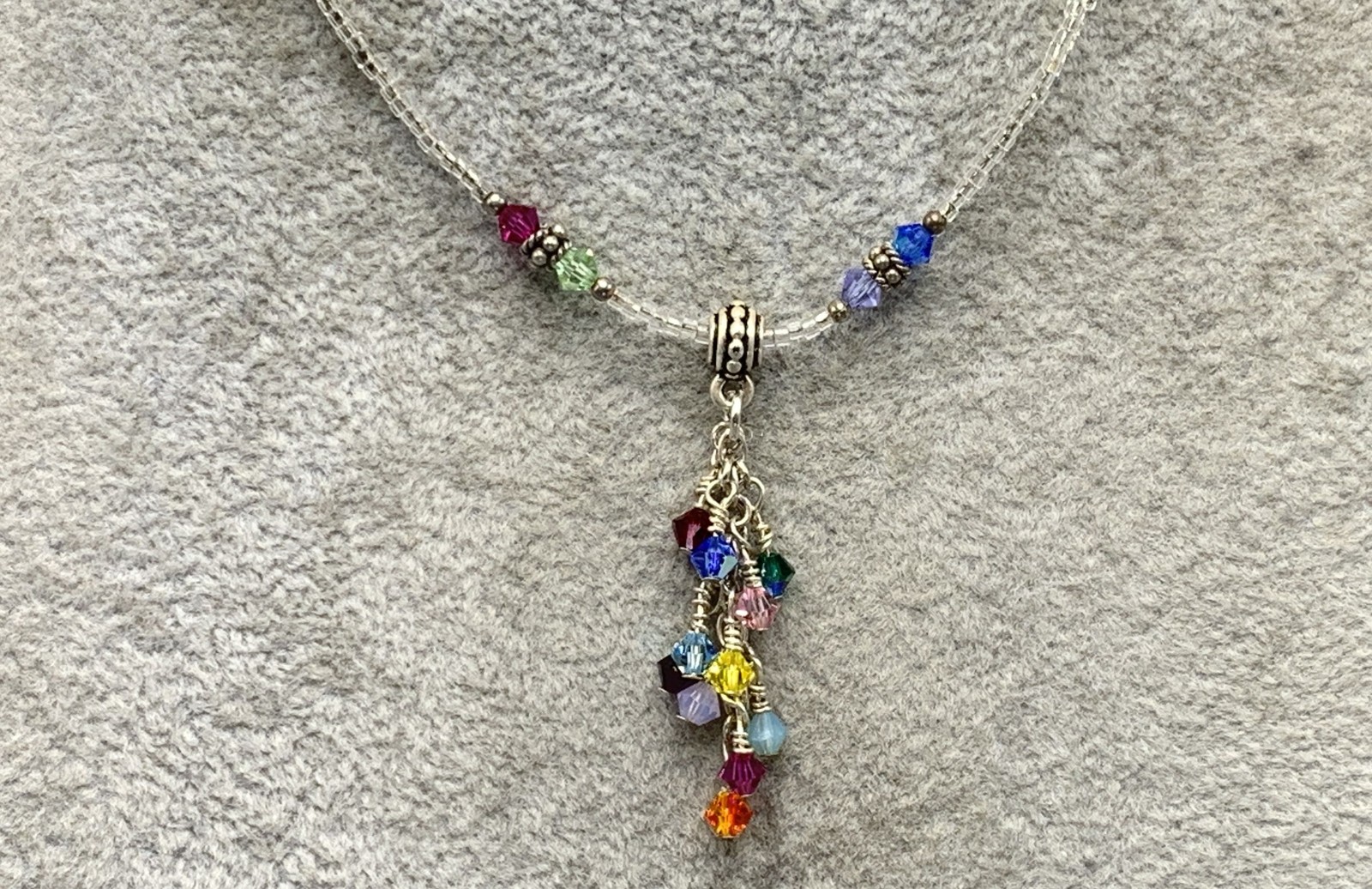 Sterling Silver, Beads & Crystals Gems Dangle Necklace