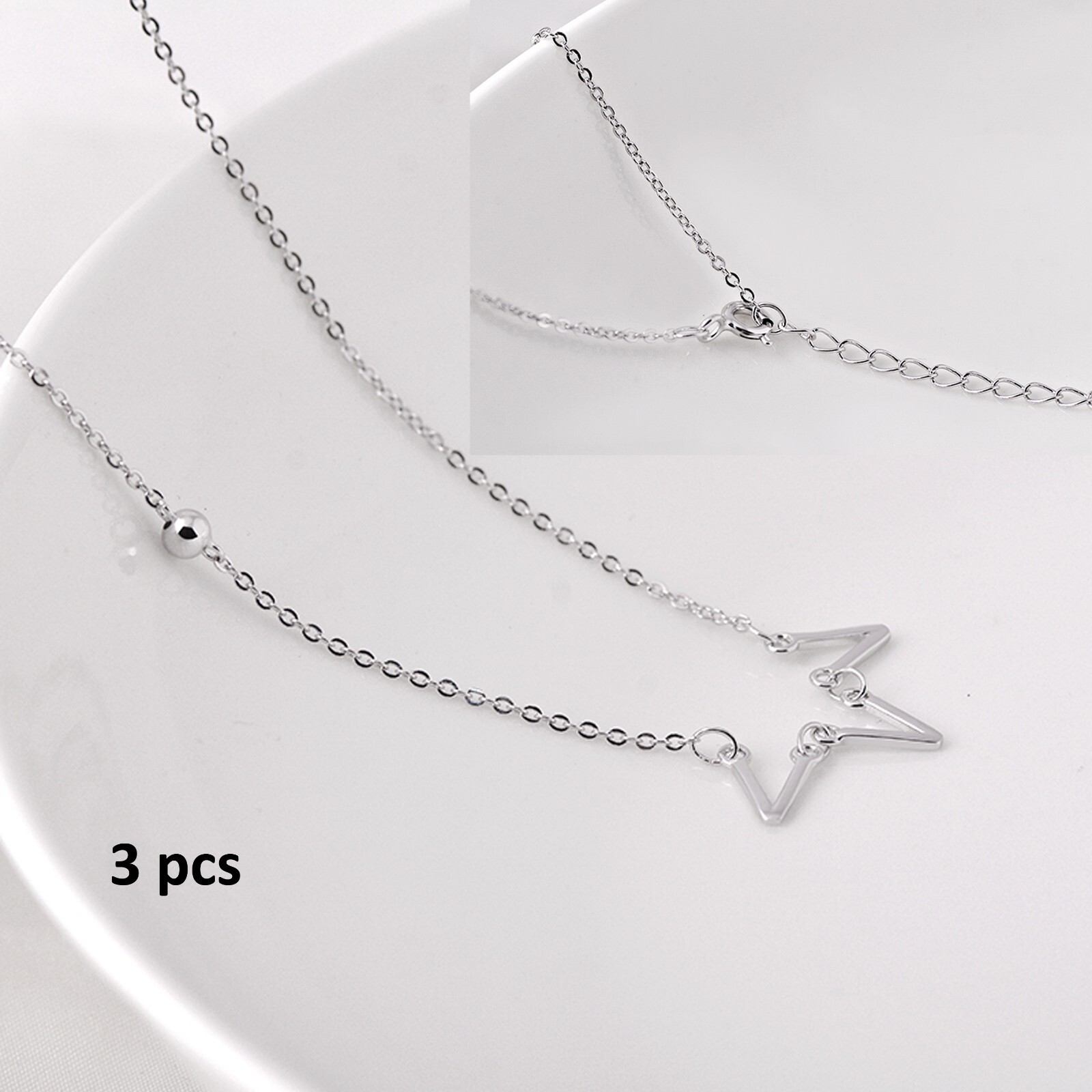 3 pcs Fashion Simple Ladies Silver V Initial Necklace Bridesmaid Gifts for Women