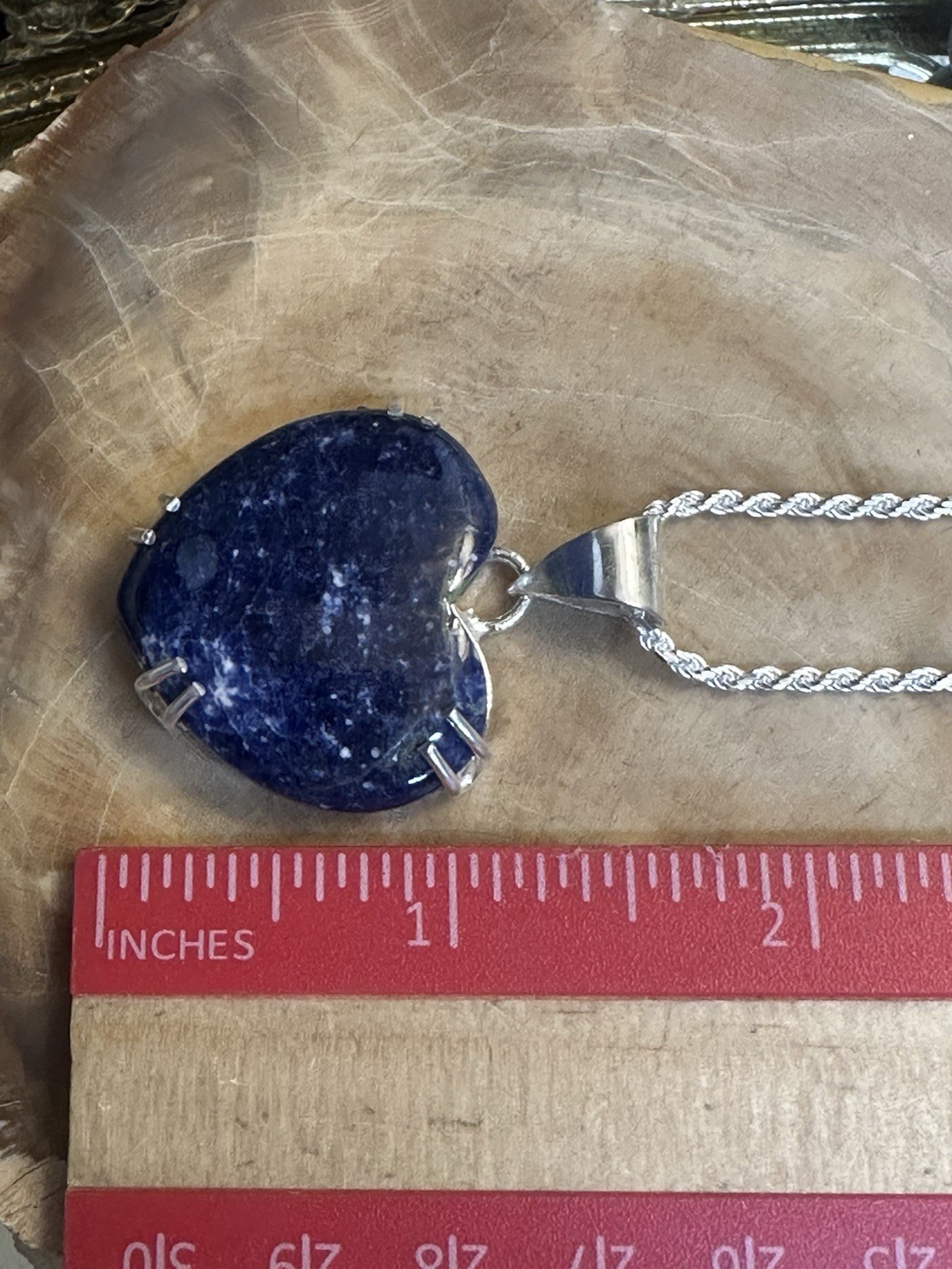 Lovely Lapis Lazuli 925 Sterling Silver Heart Pendant Necklace 24 Inch