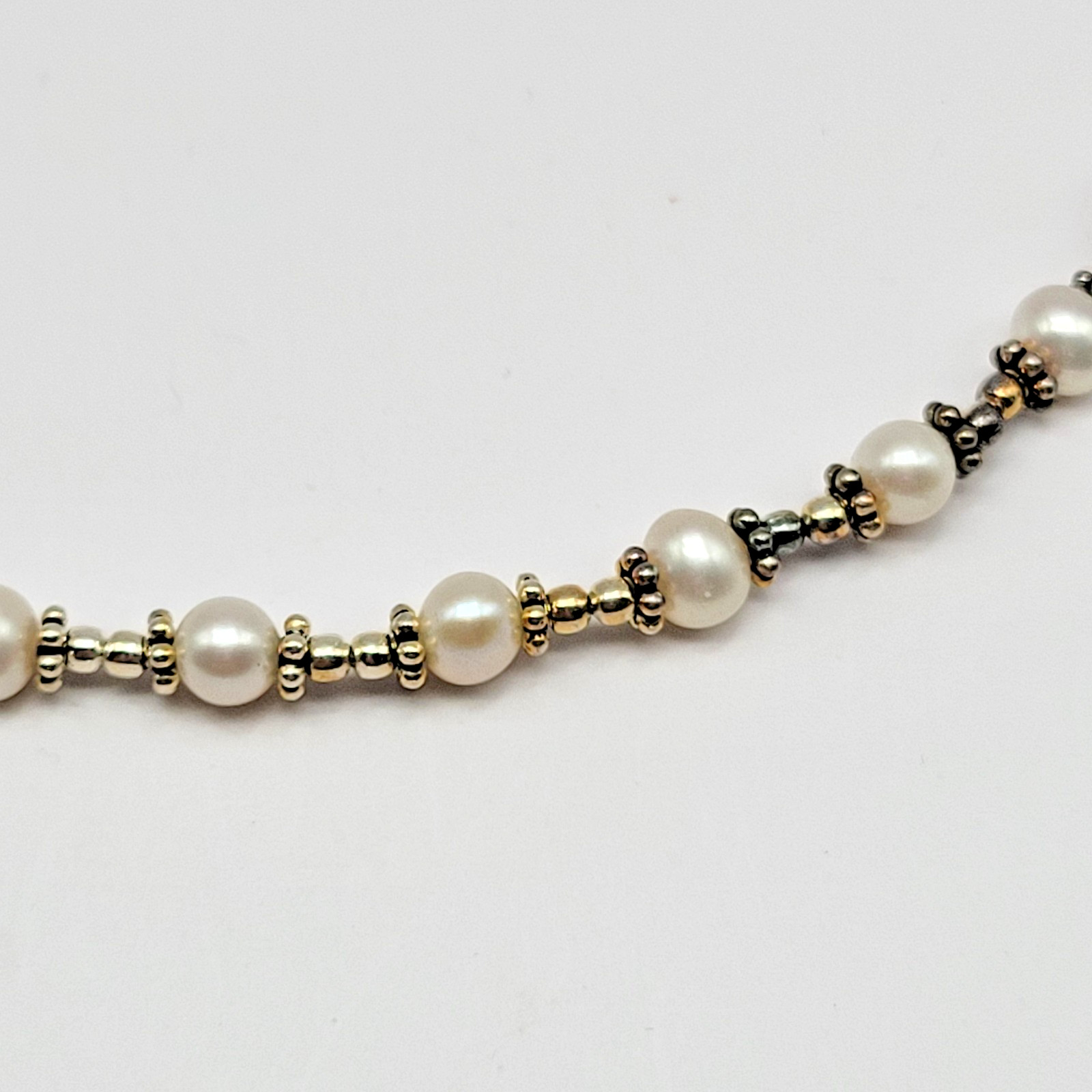 Sterling Silver 5mm Cultured Freshwater Pearl Bali Bead Station Necklace ~ 16″