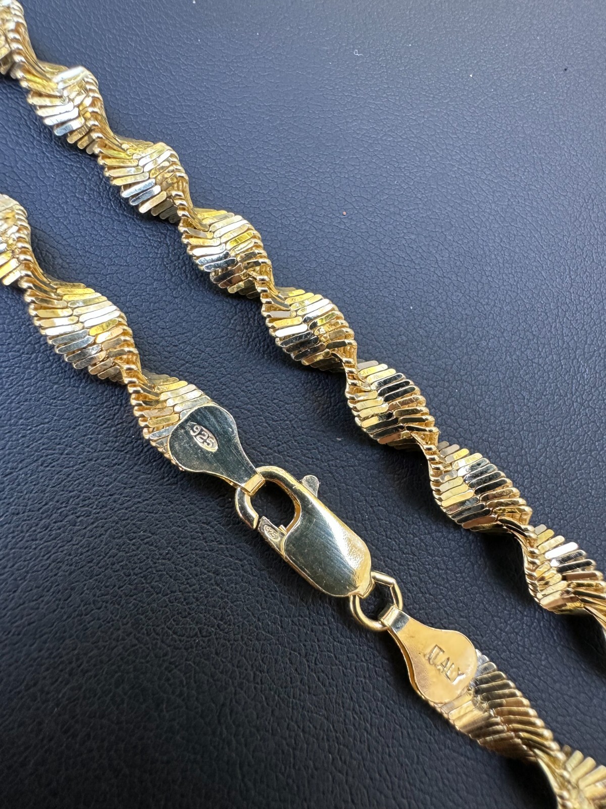 Real 14k Yellow Gold Vermeil 925 Silver 6mm Loose Singapore Rope Chain Necklace