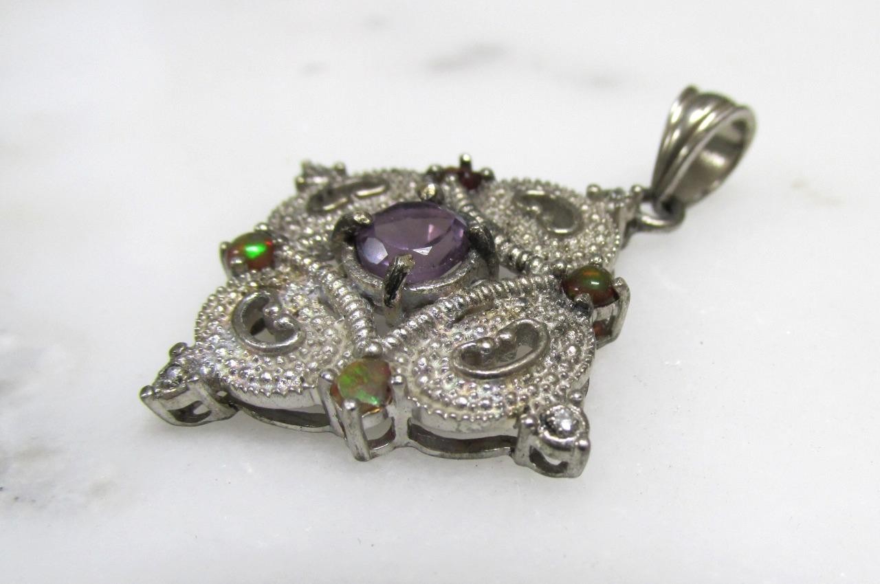 Unknown Stones Sterling Silver Dangle Pendant; India ~ 7grams ~ 11-A609