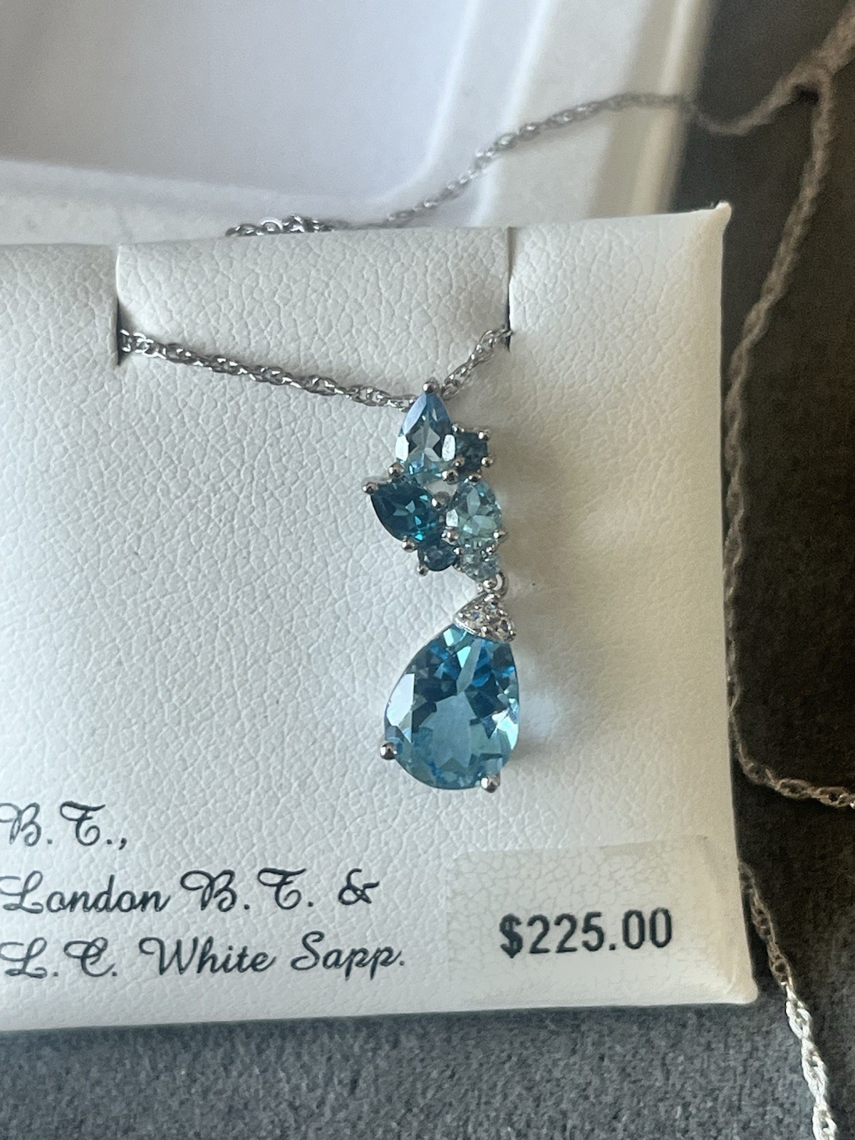 Sterling Silver Blue Topaz And White Sapphire Pendant, Lab Created, Teardrop NWT