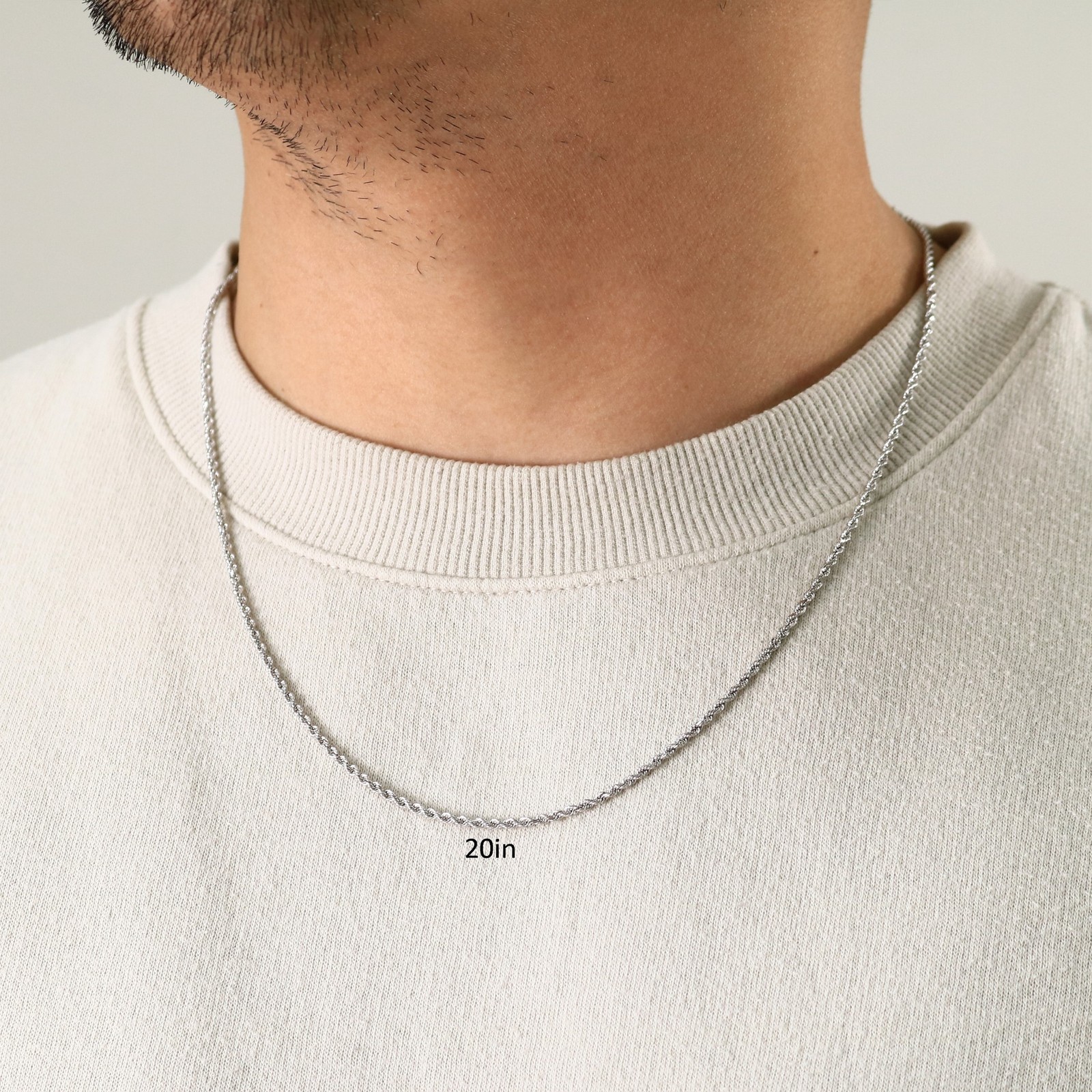 10K White Gold 2mm Diamond Cut Rope Chain Pendant Necklace Mens Women 16″- 30″