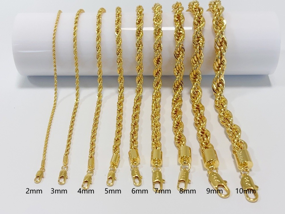 14K Yellow Gold Diamond Cut Rope 2mm-10mm Chain Link Bracelet 7″ 7.5″ 8″ 8.5″ 9″