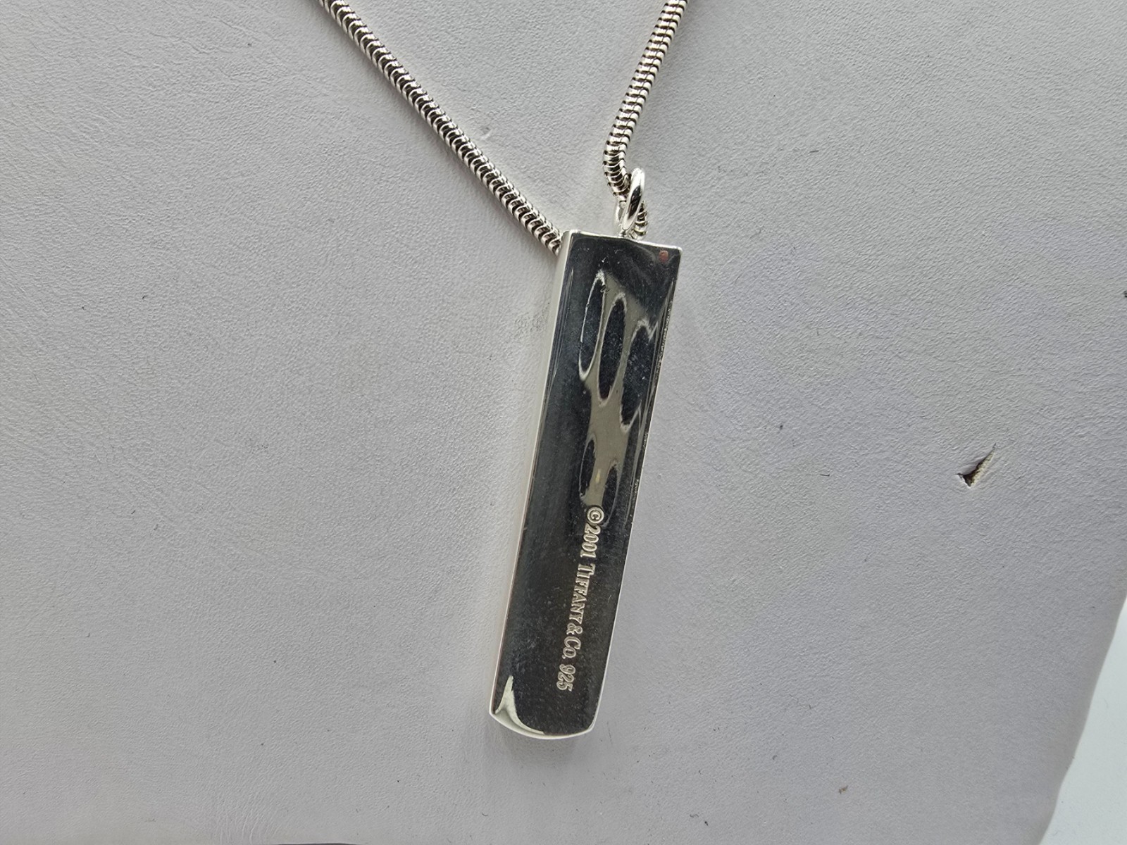 Tiffany & Co Sterling Silver 1837 Bar Pendant 18.25″ Snake Chain Necklace