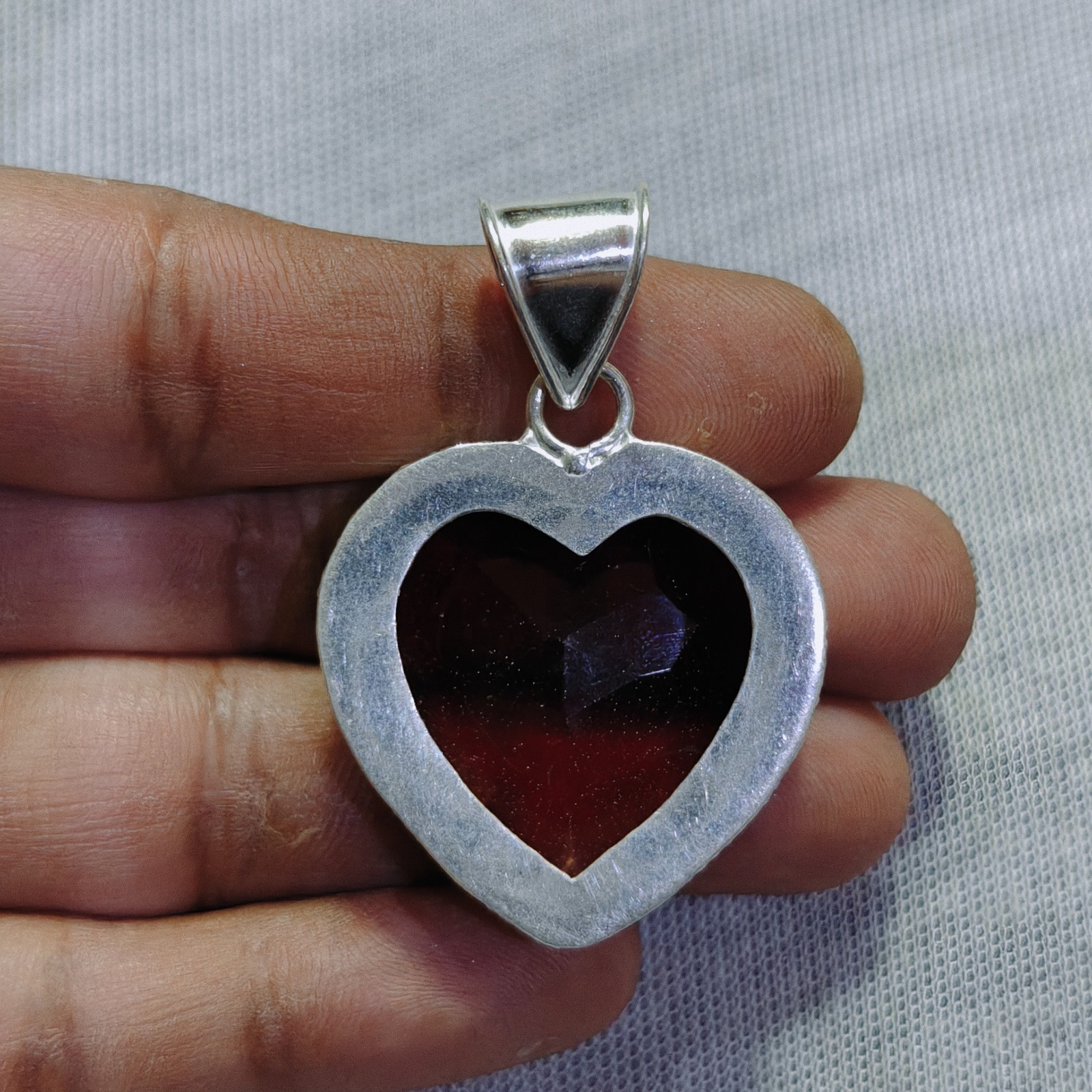 Red Garnet Quartz Gemstone Pendant Handmade Sterling Silver Heart Cut Pendant