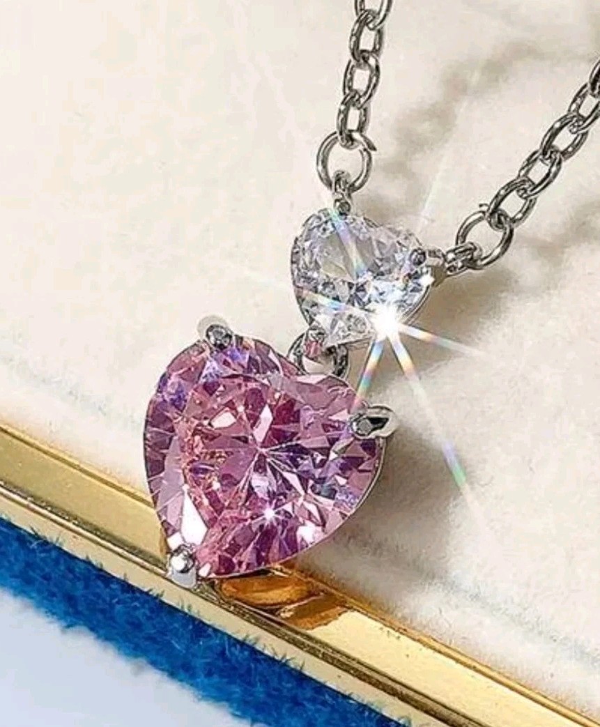 7 Ct Certified Treated Gorgeous Pink & White Diamond Solitaire Pendant. 925