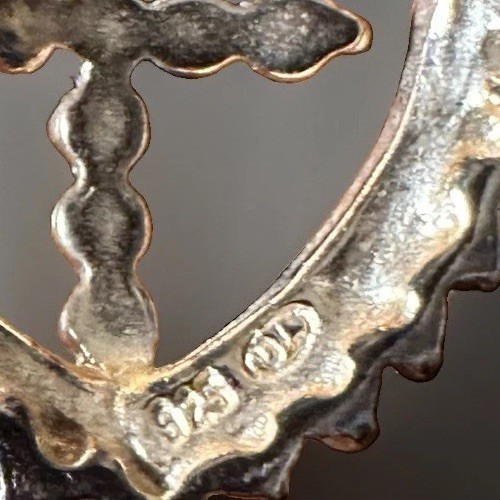Sterling Silver Two Tone Vermeil Heart Cross Love Pendant Marked RL?
