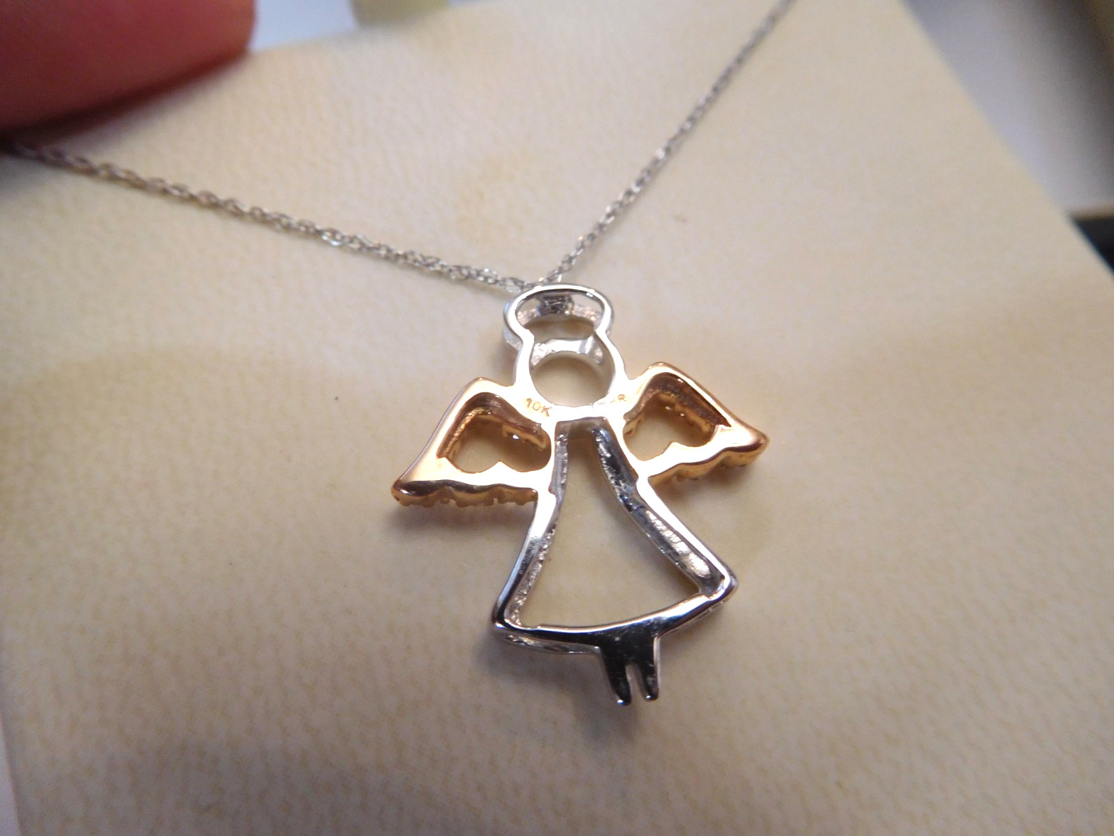 10K Solid White + Rose Gold ANGEL w HALO Pendant JWBR 18″ Inch Chain Necklace