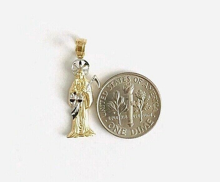 14K Solid Gold 1 inch Grim Reaper, Holy Death, 14k Angel of Death Pendant- PT098