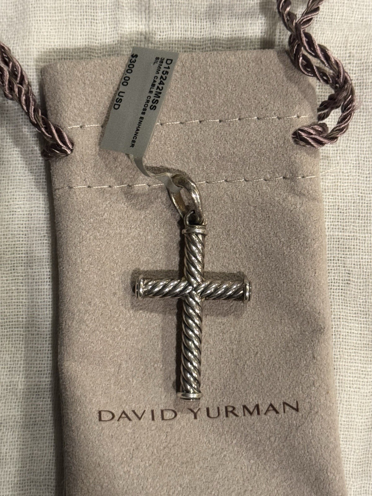 David Yurman Cable Cross Pendant, Sterling Silver 925 Signed Religious Charm