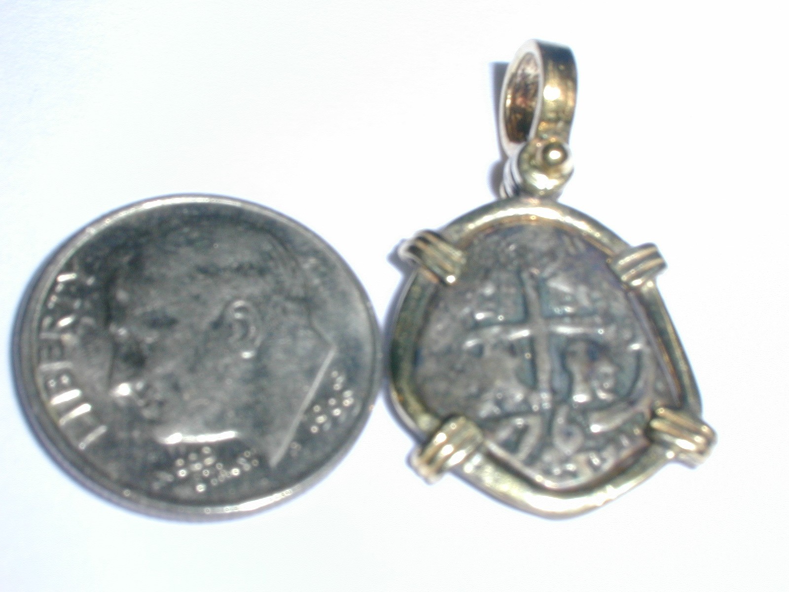 ATOCHA 14K GOLD PLATED STERLING SILVER SUNKEN TREASURE COIN PENDANT!