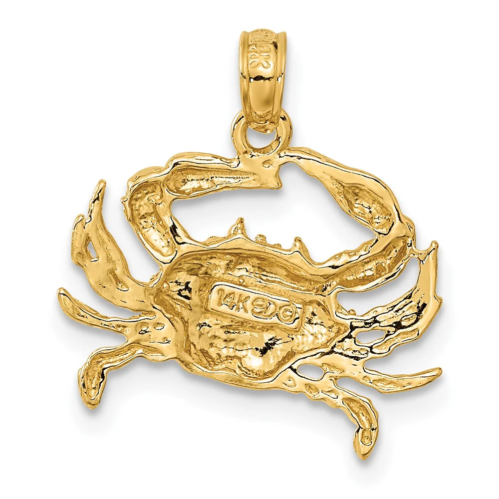10K / 14K Yellow Gold Blue Crab Pendant