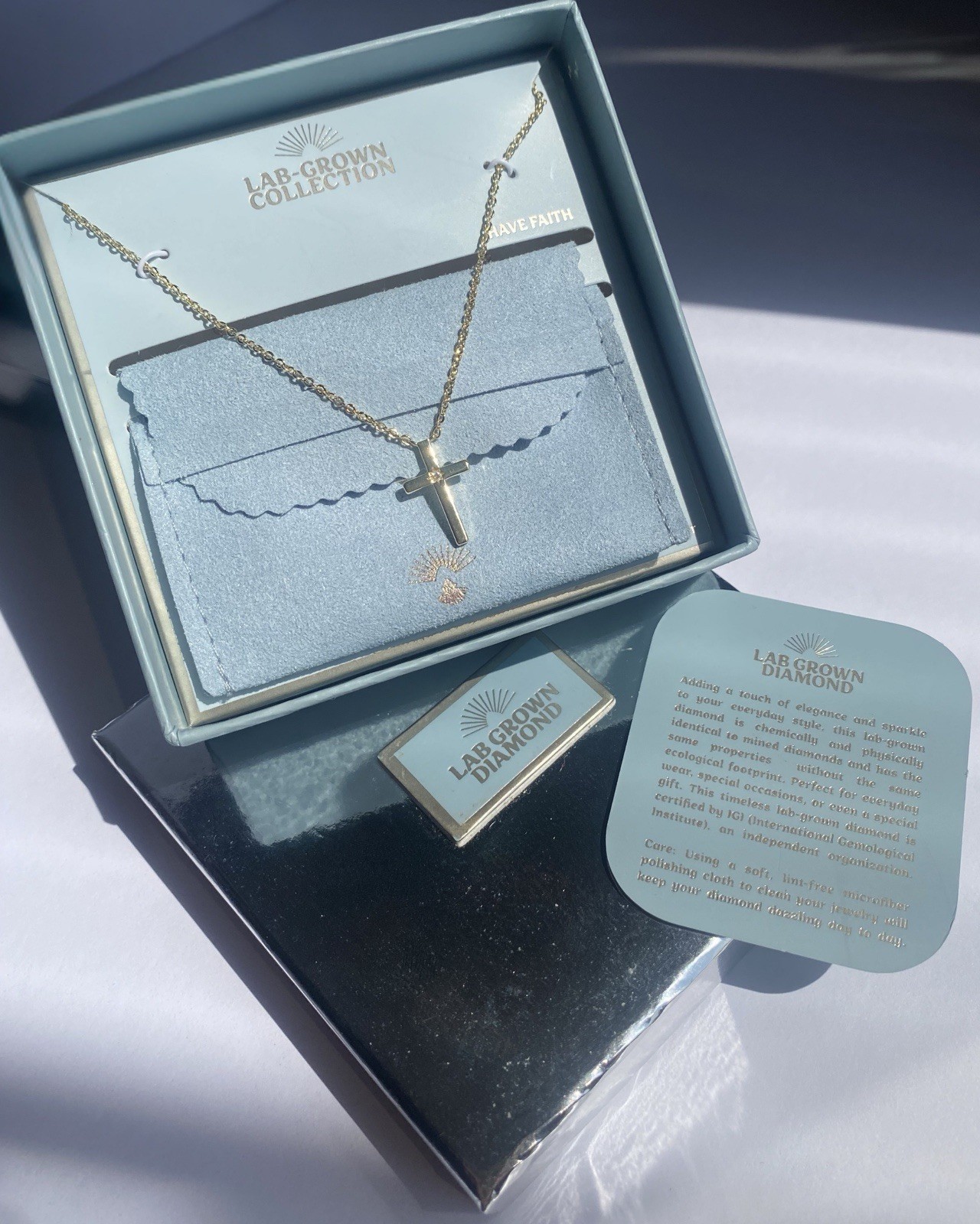 NEW Lab-Grown Diamond Collection Cross Necklace 14K Dipped Gold Faith Gift Box