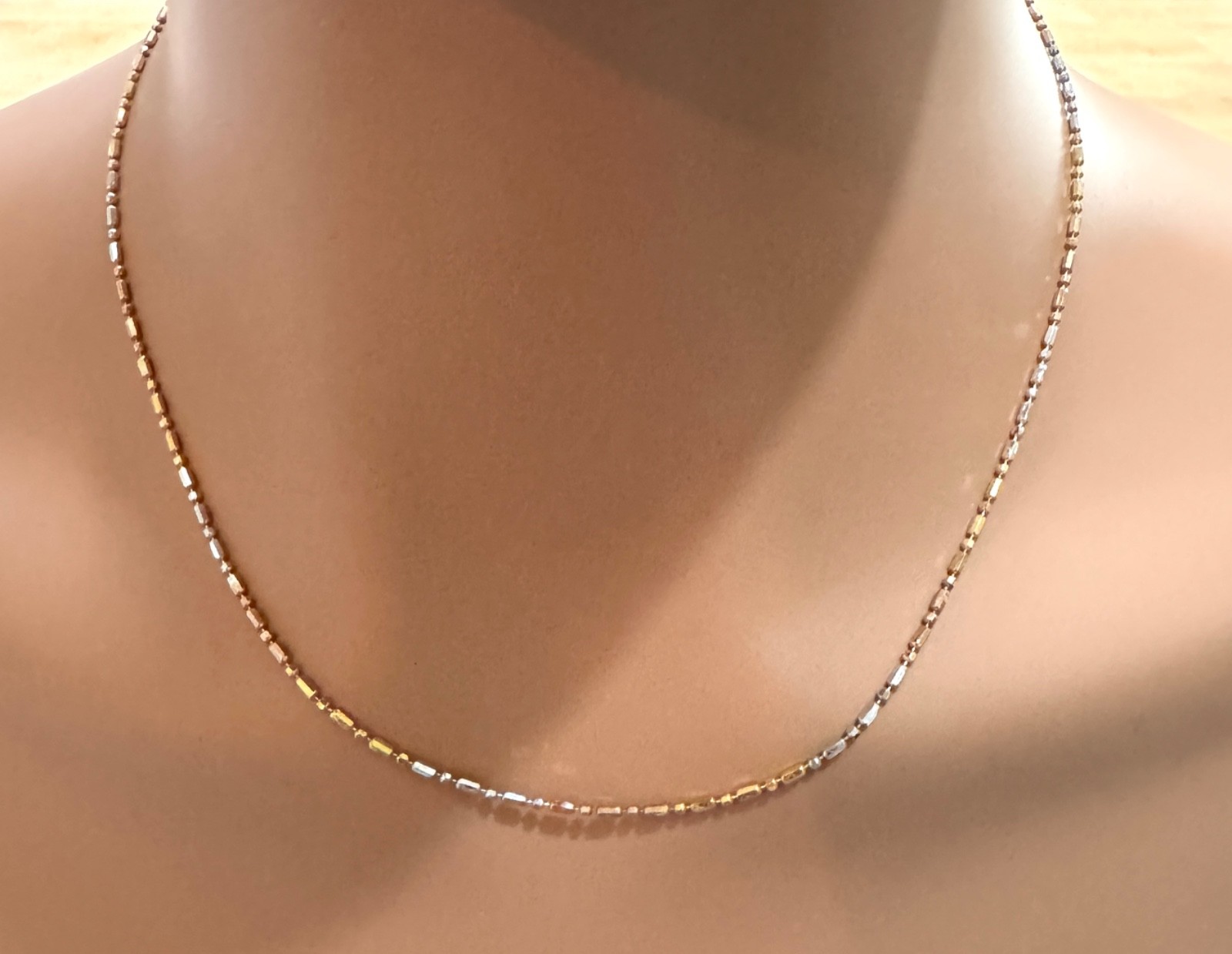 Italian Solid 14k Multi-Tone Yellow, Rose, & White Gold Chain Necklace 18″