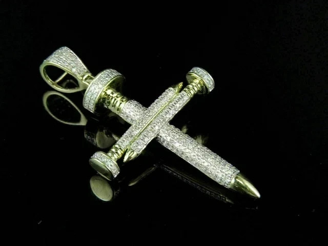 2.5Ct Lab Grown Diamond Nail Cross Religious Pendant 14k Yellow Gold Plated