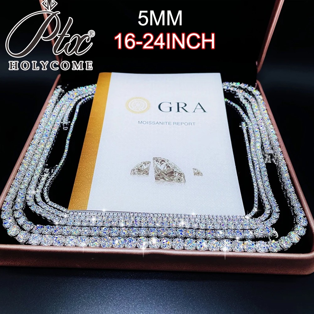 US 4mm D VVS1 MOISSANITE Tennis Chain Necklace – 925 Sterling Silver – Men Women