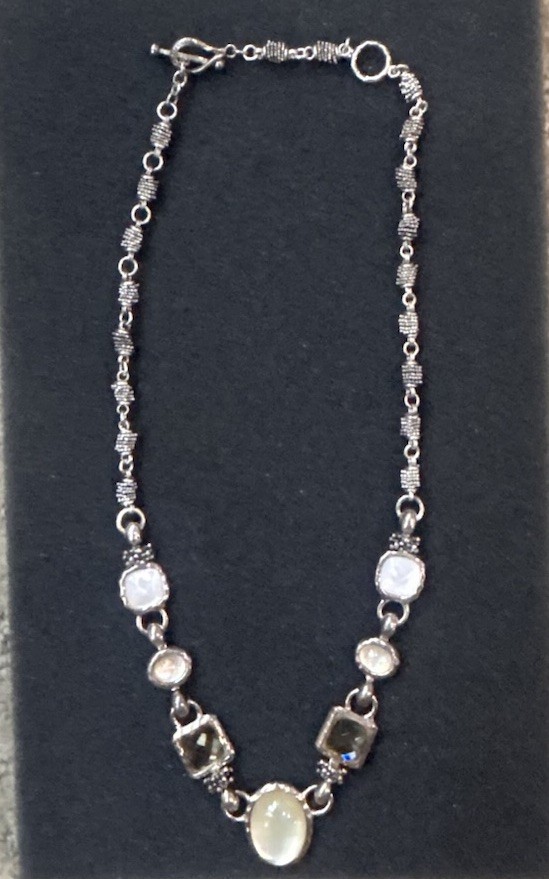 Michael Dawkins Sterling Silver Crystal MOP Adjustable Necklace Toggle Clasp 20”
