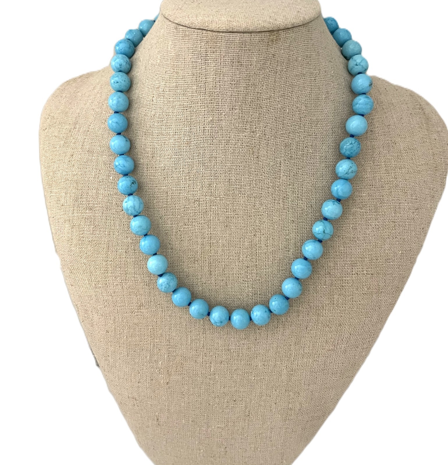 10-10.5MM TURQUOISE NECKLACE W/STERLING SILVER CLASP & PAVE CZ