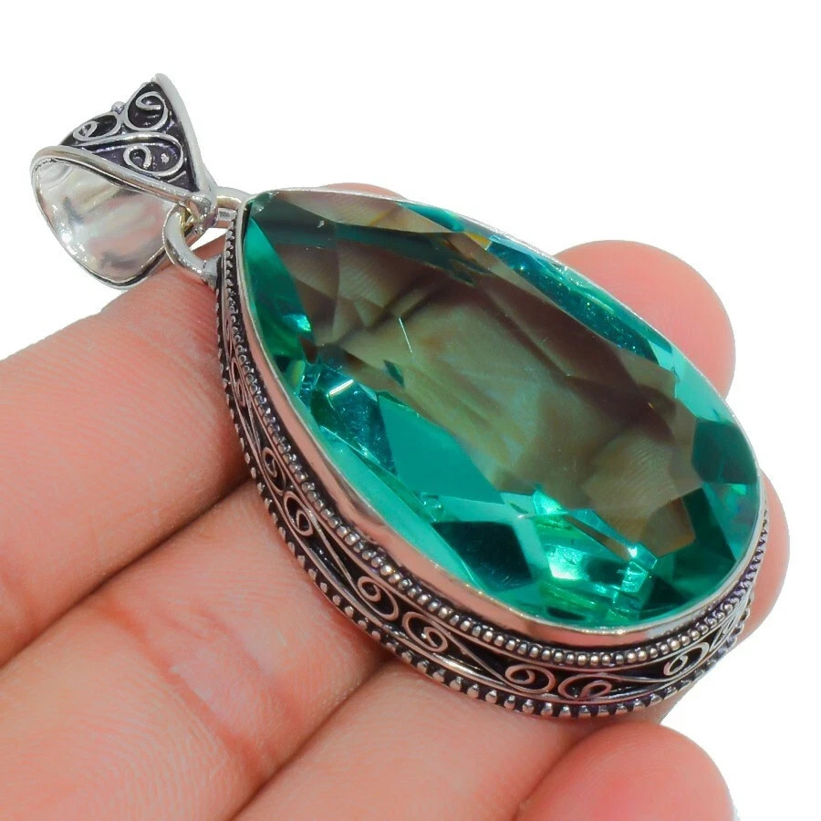 Aquamarine Gemstone Handmade 925 Sterling Silver Jewelry Pear Cut Pendant