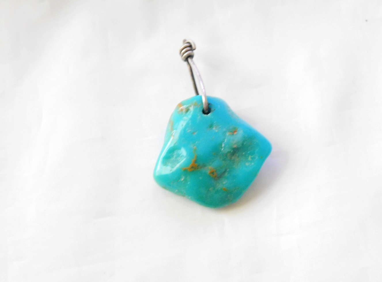 Natural Turquoise Nugget Pendant Sterling Silver 925 Freeform Blue Stone 3.6g