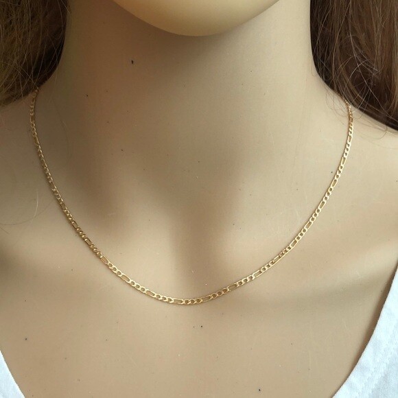 14K Solid Gold Figaro Diamond Cut 2 Tone Chain 18 inches – Width 2 MM – C22