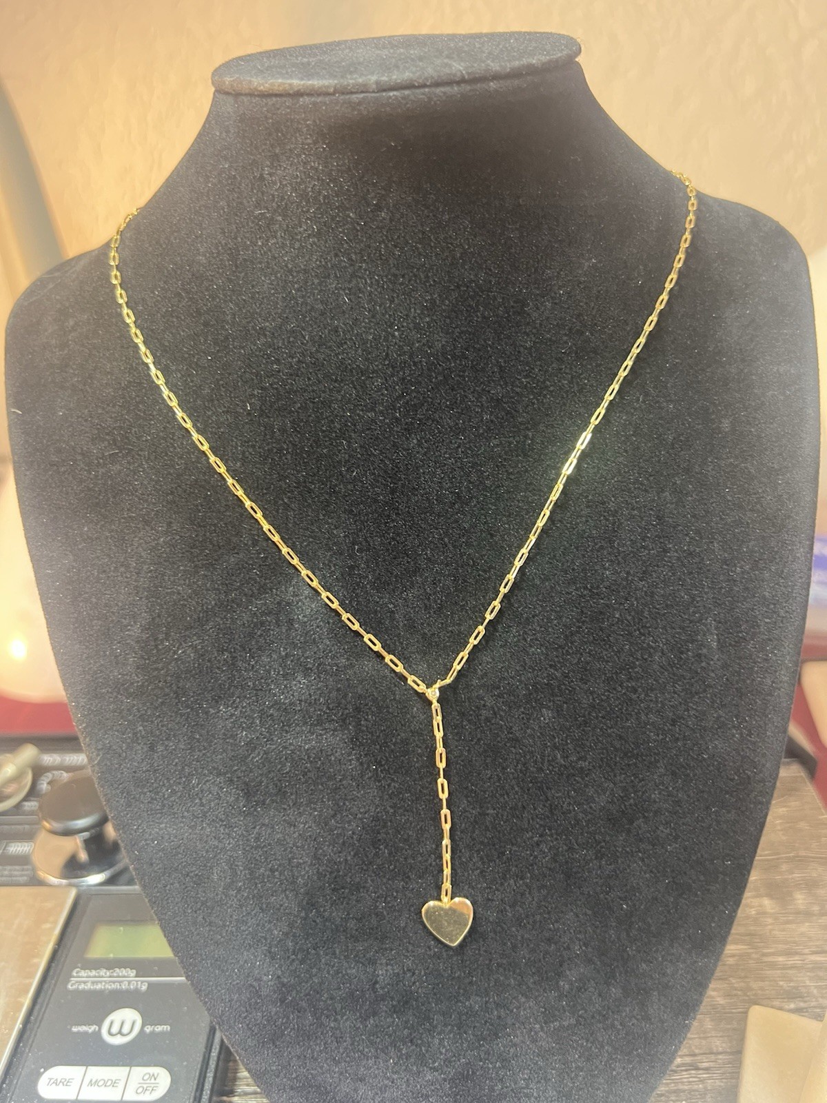 18” Paper clip 925 AV Sterling Silver Gold Wash Dangling Heart Necklace (j40)