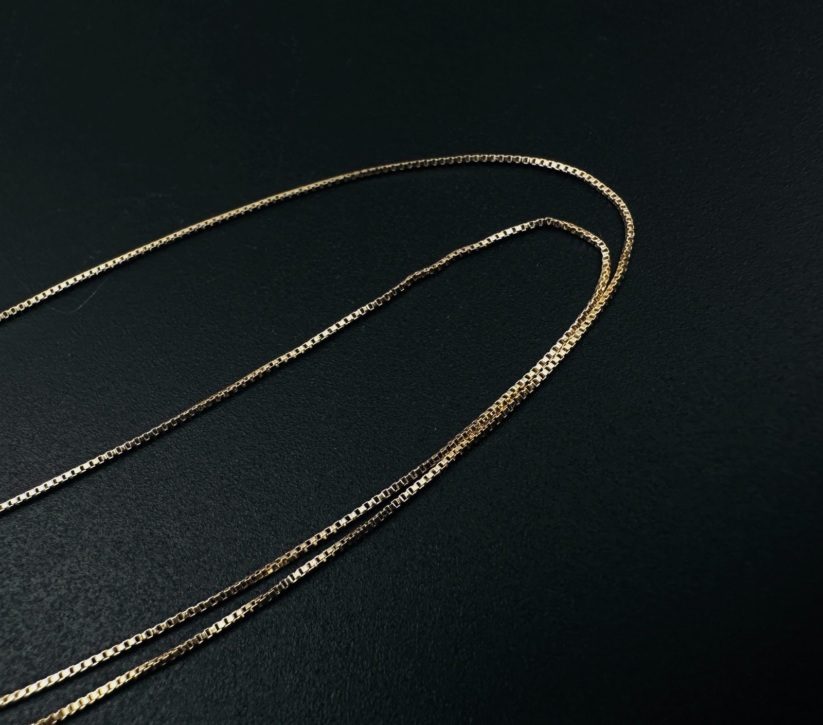 Solid 10K Yellow Gold Thin Liquid Box Link Chain Necklace, .5mm, 19 3/4″